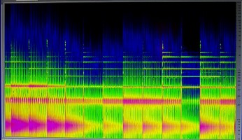 Spektrogramm wiederholter Klangschalenschläge